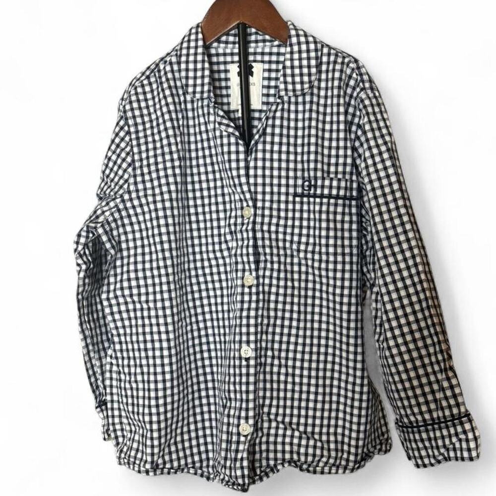 Gilly Hicks Sydney Sleep Shirt Medium Navy White Gingham Pajama Top Long Sleeve